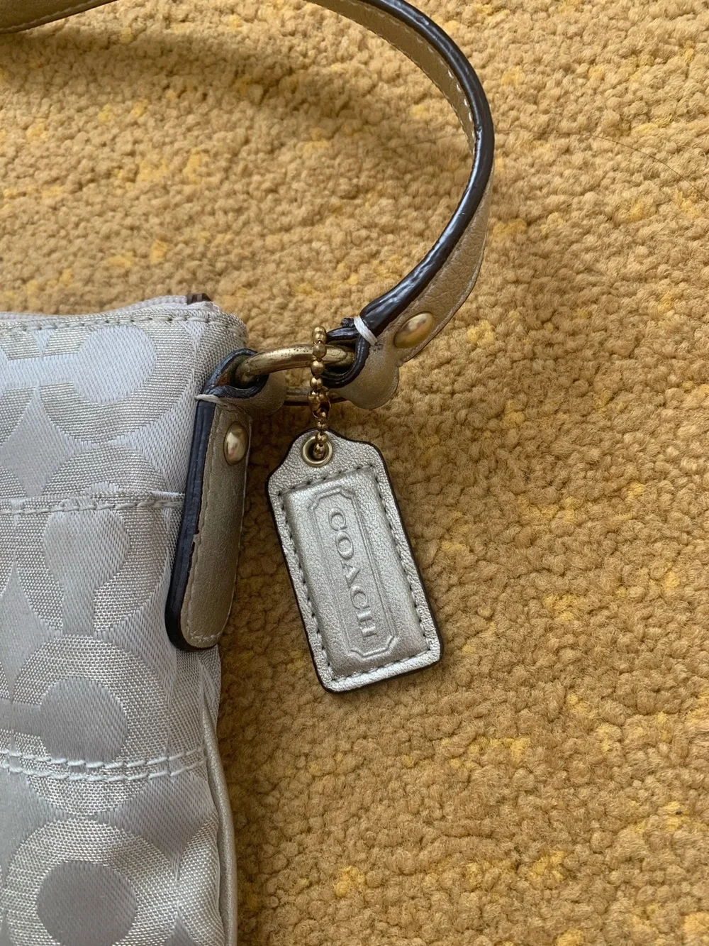 Coach Light Gray & gold Signature Crossbody Bag with Gold Hardware